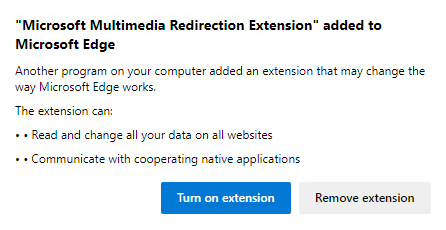 Capture d’écran de l’invite pour activer l’extension.