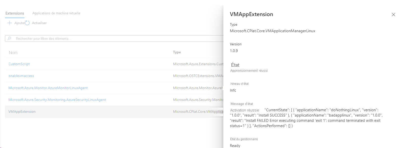 Screenshot showing VM application status.
