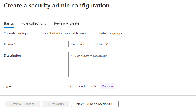 Capture d’écran de la page Configuration de l’administration de la sécurité.