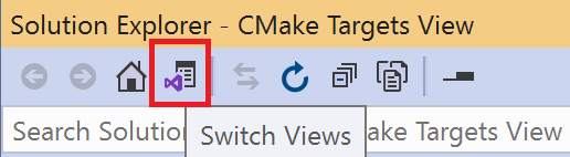 Capture d’écran du bouton de changement de vue dans l’Explorateur de solutions Visual Studio. Il est situé à droite du bouton d’accueil.
