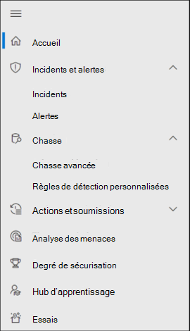Barre de lancement rapide Alertes et actions dans le portail Microsoft Defender.