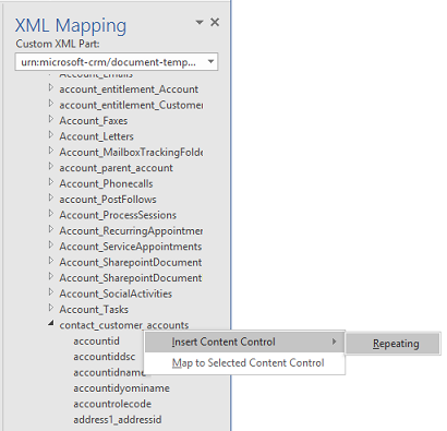 Définissez un champ à répéter dans le Volet de mappage XML.