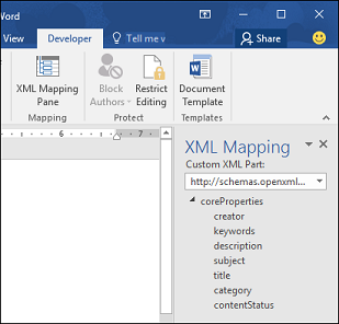 Volet de mappage XML dans Word.