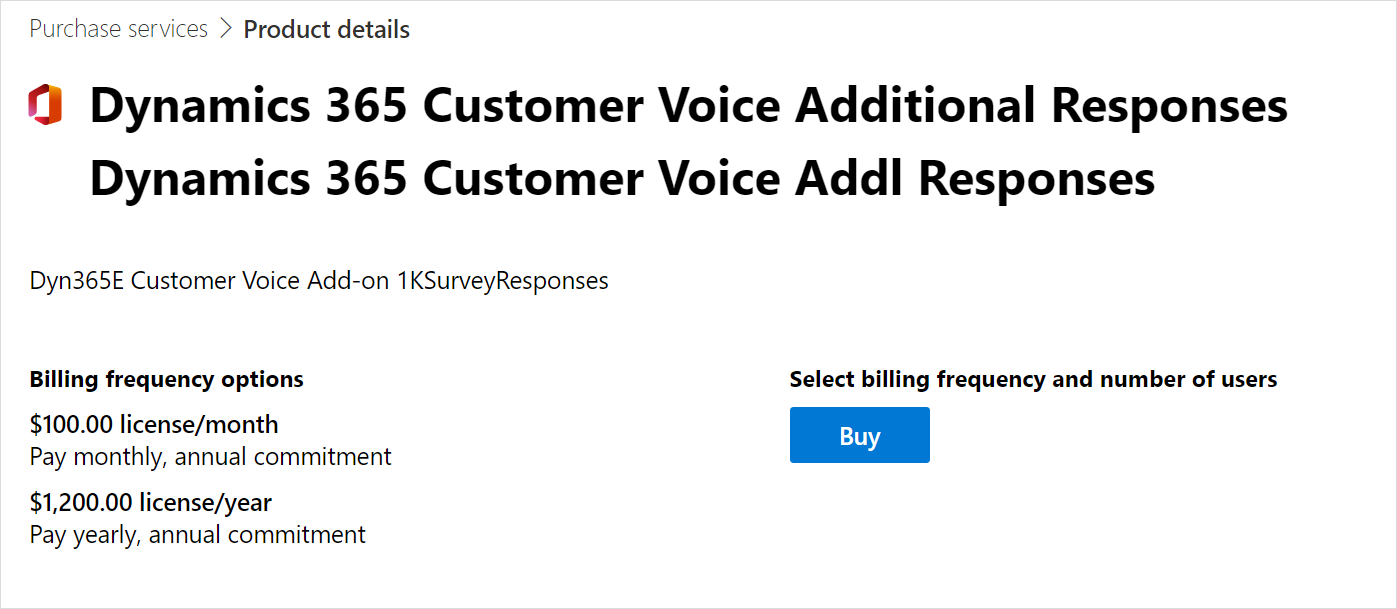 Acheter Réponses supplémentaires Dynamics 365 Customer Voice.