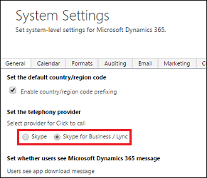 Sélectionner Skype ou Lync en tant que fournisseur.