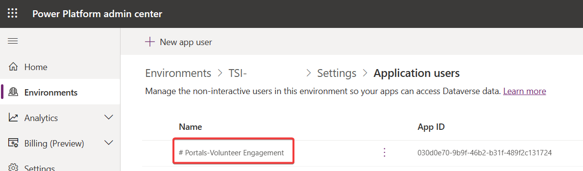 Capture d’écran montrant l’utilisateur de l’application de portail Engagement des bénévoles.