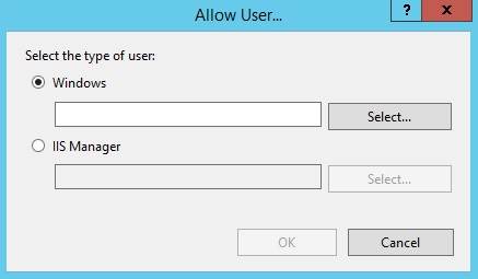 Capture d’écran de la boîte de dialogue Autoriser l’utilisateur. Windows est sélectionné.