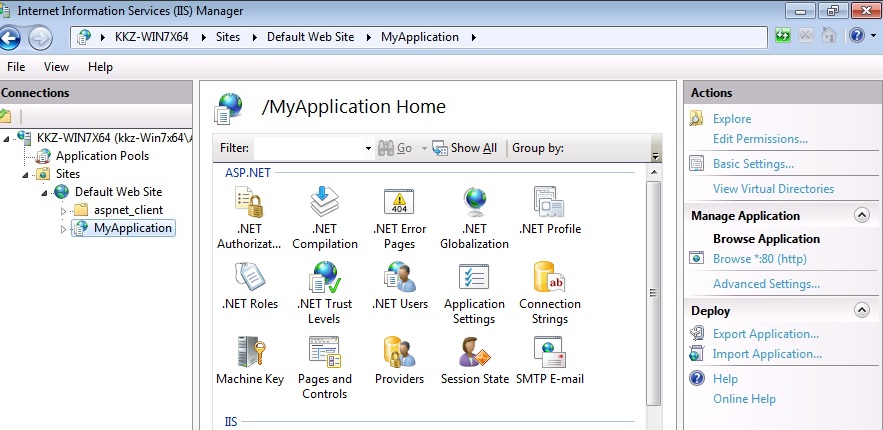 Capture d’écran du volet Actions de l’écran d’accueil de Mon application avec un focus sur l’option Exporter l’application.