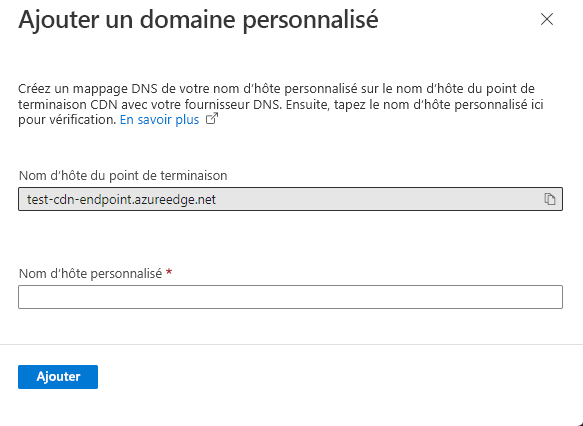 Screenshot of add a custom domain page for a CDN profile.