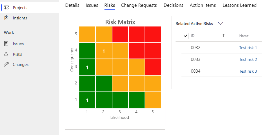 Capture d’écran montrant le composant d’une matrice des risques.