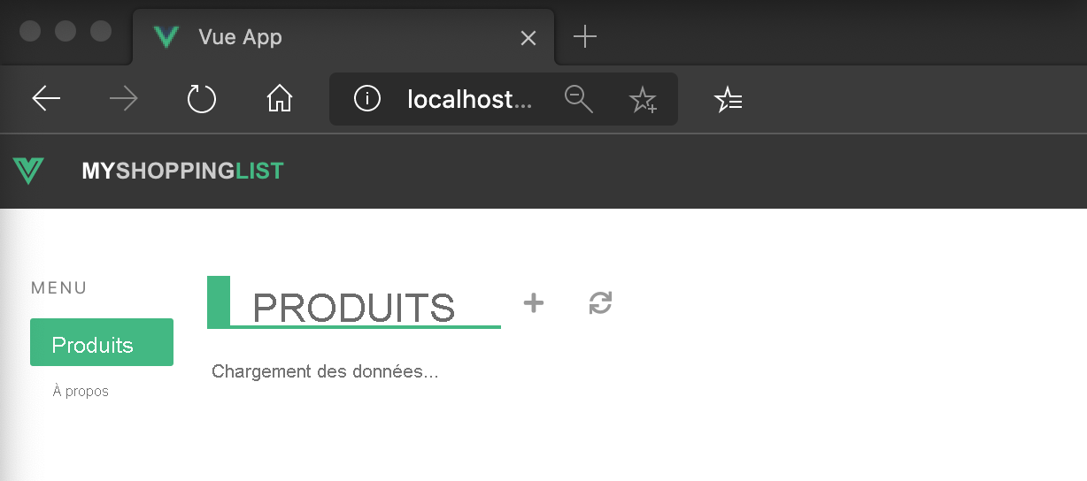 Screenshot of the local host for your Vue web app.