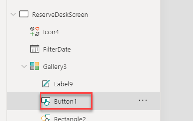 Capture d’écran du contrôle Button1 dans la liste déroulante ReserveDeskScreen.