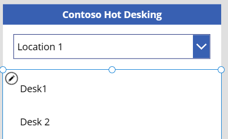 Capture d’écran d’un exemple d’interface utilisateur montrant la liste déroulante Emplacement 1 sélectionnée, suivie d’une liste de bureaux à l’emplacement sélectionné.