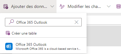 Capture d’écran de l’ajout de la source de données Office 365 Outlook à partir du volet Ajouter des données.