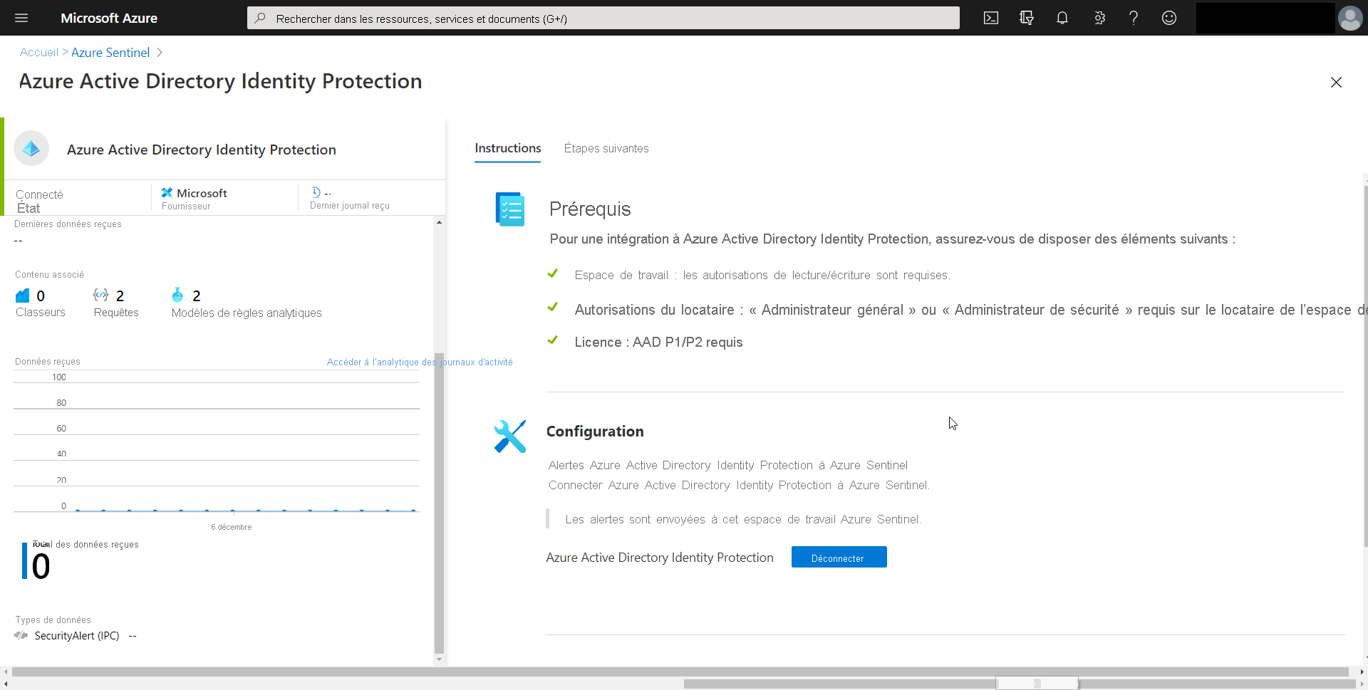 Screen shot of the Microsoft Entra ID Protection connector page.