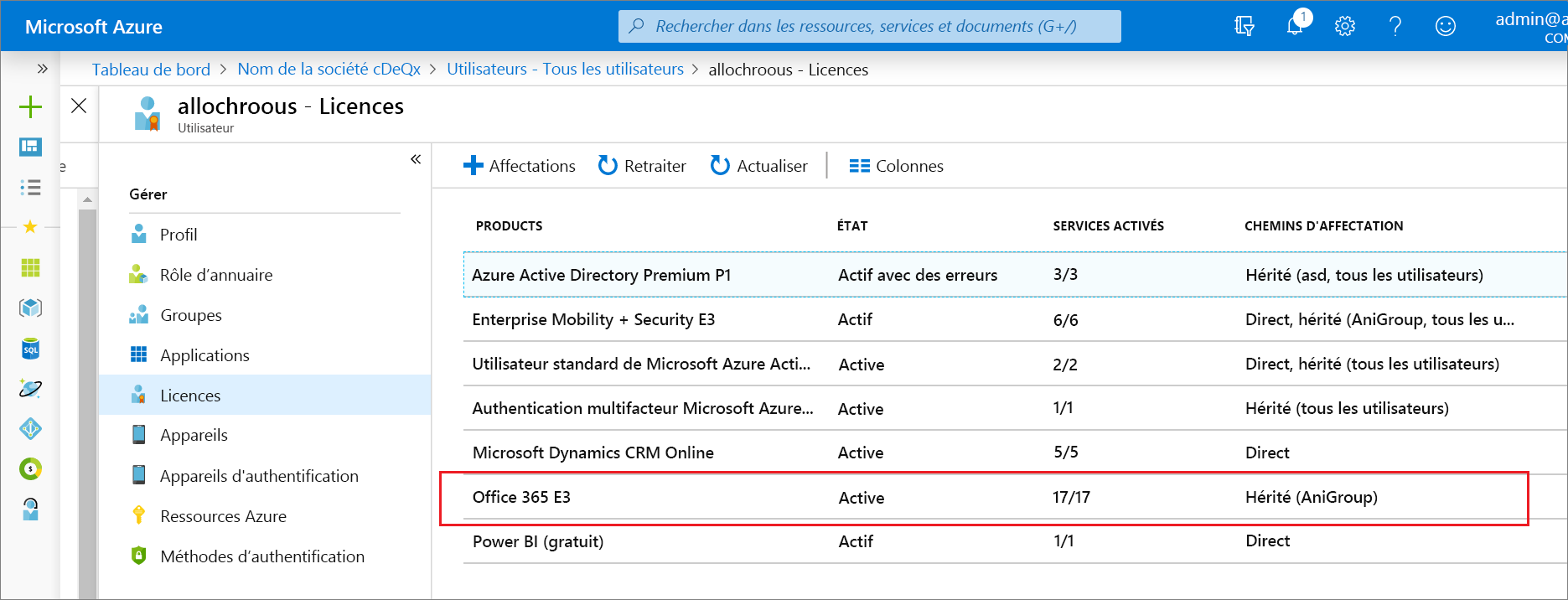 Screenshot of the Licenses page in Microsoft Entra ID after the migration is completed. Office 365 E3 license is highlighted. We have confirmation that direct licenses are removed.
