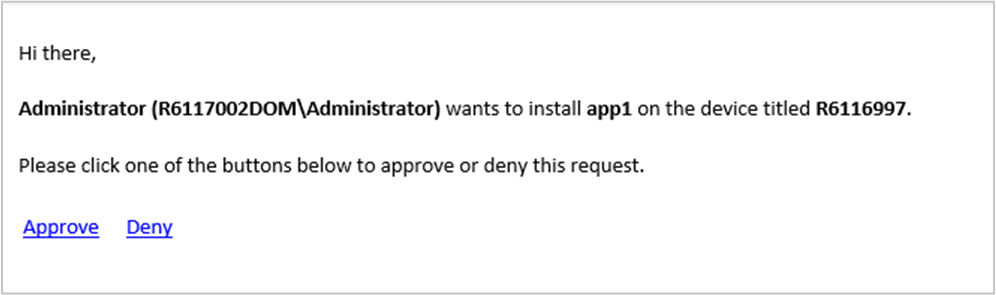 Exemple de notification par courrier électronique pour l’approbation de l’application.