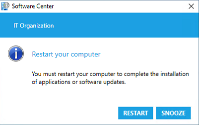 Capture d’écran de la notification du Centre logiciel pour redémarrer votre ordinateur.