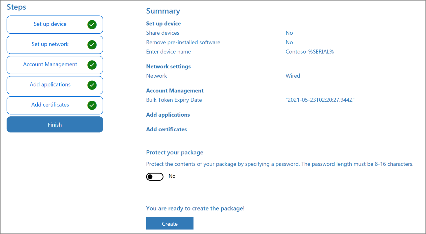 Capture d’écran de la protection des packages dans l’application Windows Configuration Designer