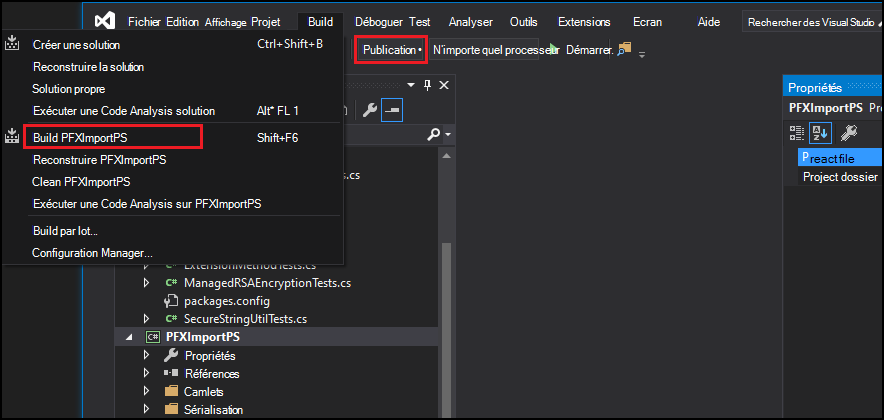 Option de build de Visual Studio