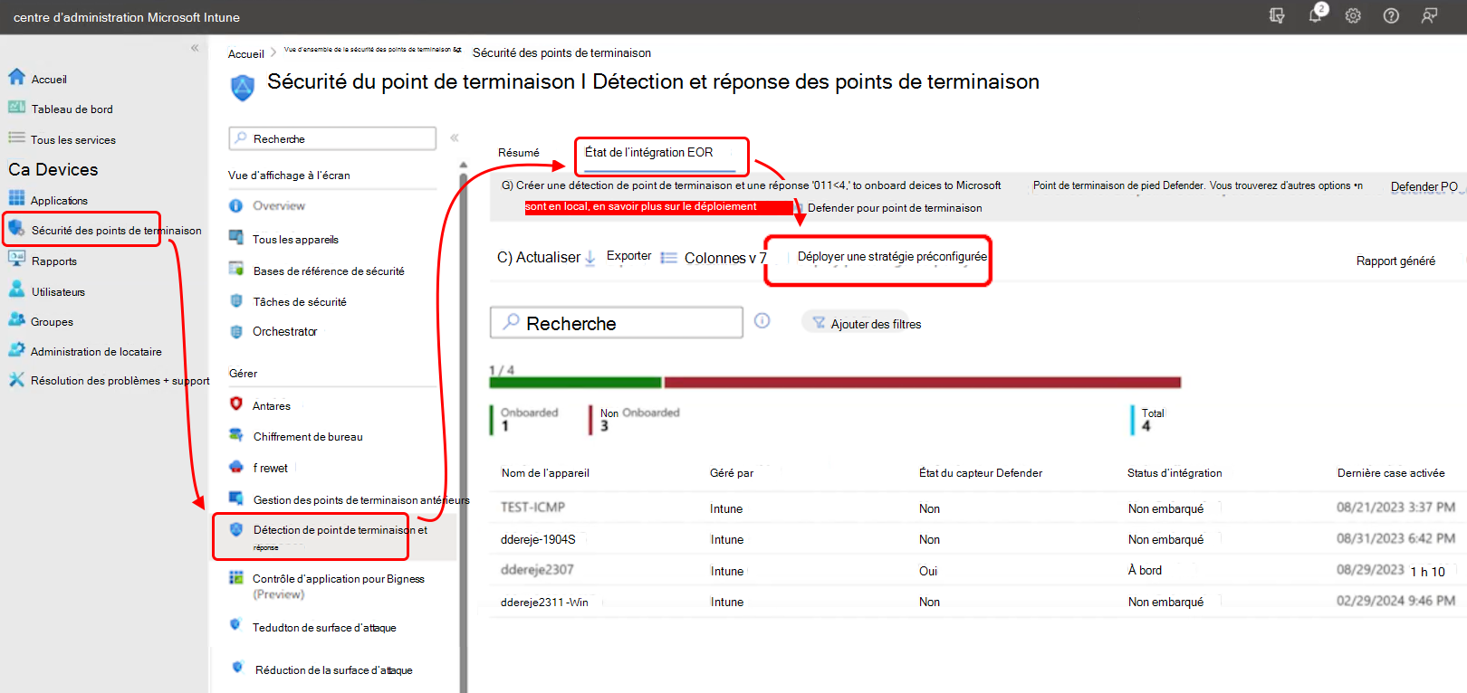 Capture d’écran du centre d’administration qui montre où trouver l’option Déployer une stratégie préconfigurée.