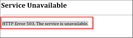 Capture d’écran de l’erreur HTTP 503. Le service n’est pas disponible.