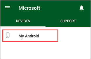 Capture d’écran de Portail d'entreprise application, mettant en surbrillance un appareil appelé « Mon Android ».