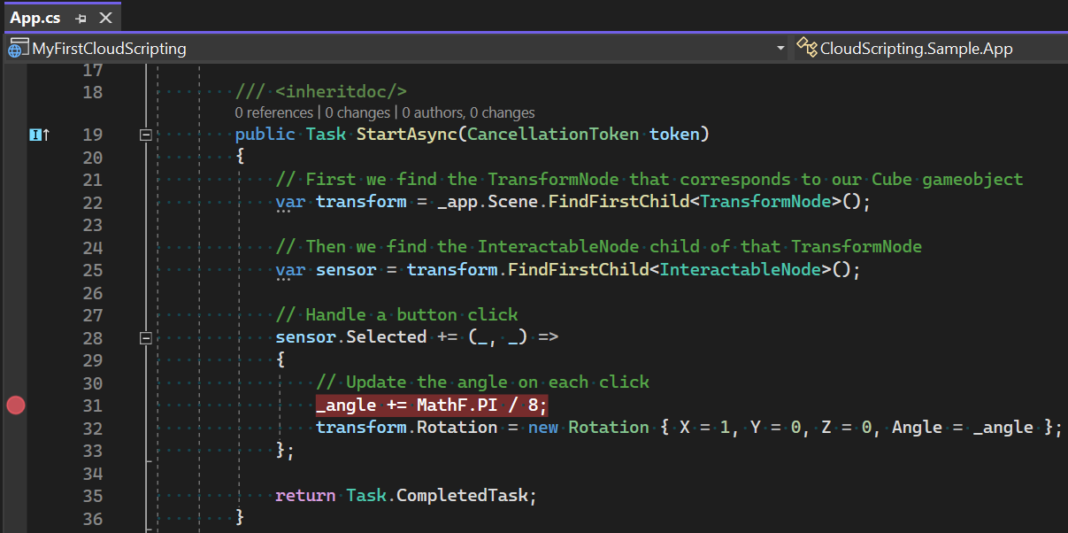 Capture d’écran d’un script utilisé pour les scripts cloud.