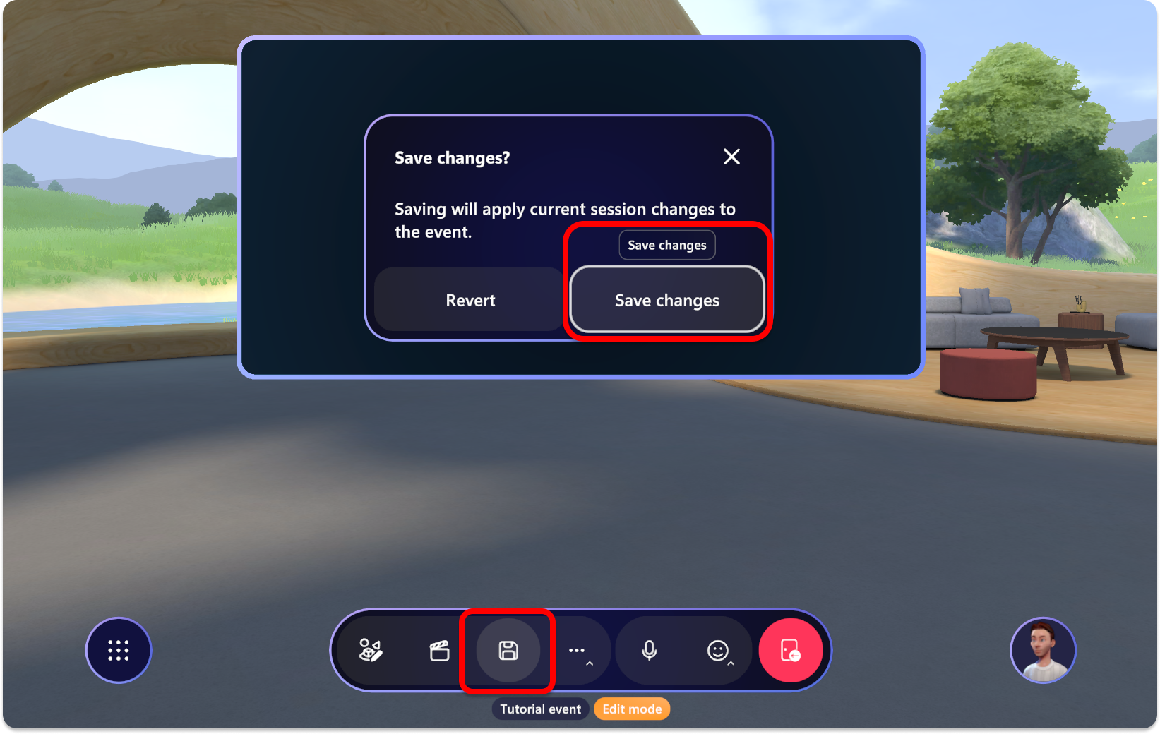 Capture d’écran de l’application Mesh montrant la boîte de dialogue Enregistrer les modifications après la personnalisation.