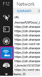 Capture d’écran de l’icône Wifi des outils de développement F12.