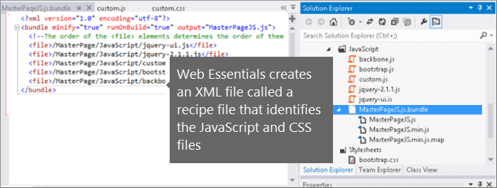 Capture d’écran du fichier de recette JavaScript et CSS.