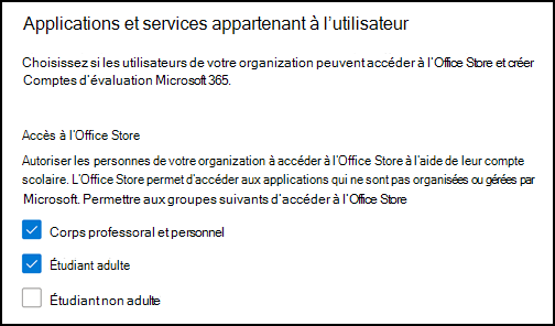 Autoriser l’utilisateur à accéder aux paramètres de l’Office Store pour EDU