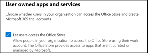 Autoriser l’utilisateur à accéder aux paramètres de l’Office Store