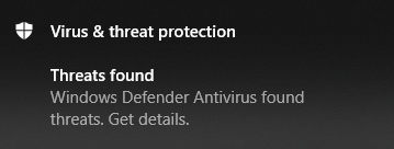 Microsoft Defender notification menaces antivirus détectées fournit des options pour obtenir des détails
