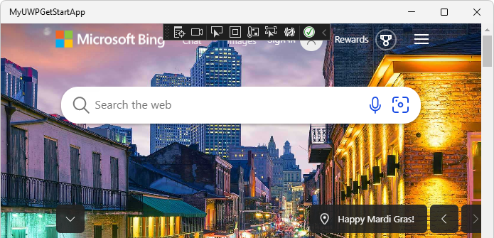 L’exemple d’application affiche le site web Bing
