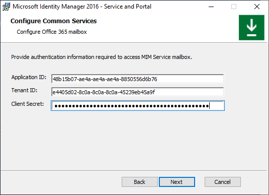 Microsoft Entra l’ID d’application, l’ID de locataire et l’image d’écran de la clé secrète client - option C