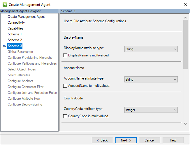 Capture d’écran de la page Schema 3 (Users File Attribute Schema Configurations)