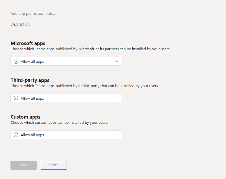 Capture d'écran de la nouvelle politique d'autorisation d'application.