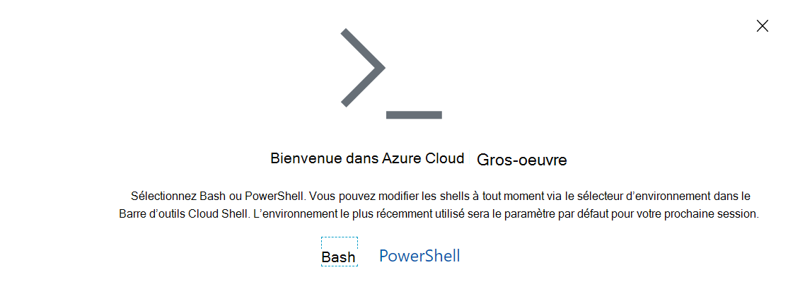 Capture d’écran de l’invite Azure Cloud Shell.
