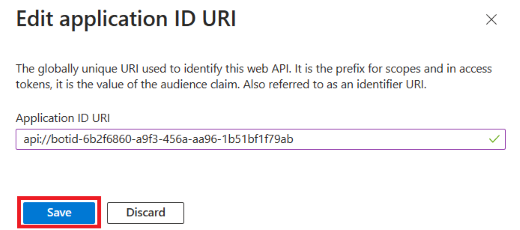 Capture d’écran montrant l’option permettant d’ajouter l’URI de l’ID d’application et d’enregistrer.
