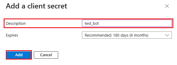 Capture d’écran montrant l’option de description de la clé secrète client à ajouter.