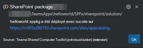 Capture d’écran du package SPFx chargé sur le site SharePoint