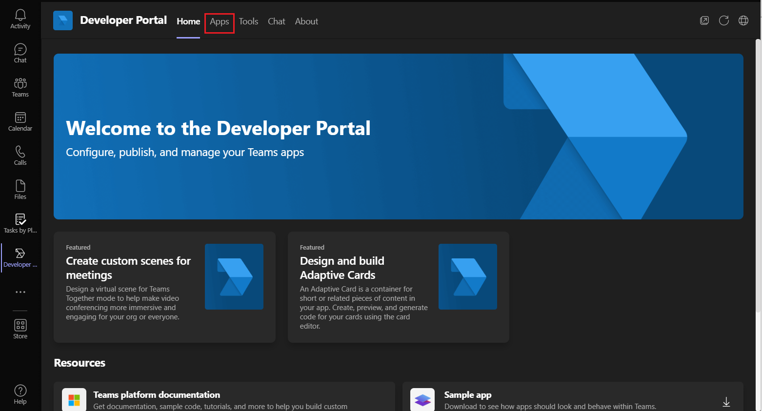 Capture d’écran de l’application Portail des développeurs.