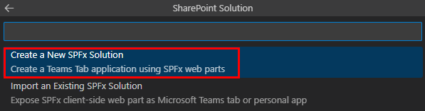 Capture d’écran montrant l’option permettant de sélectionner Sharepoint soultion.