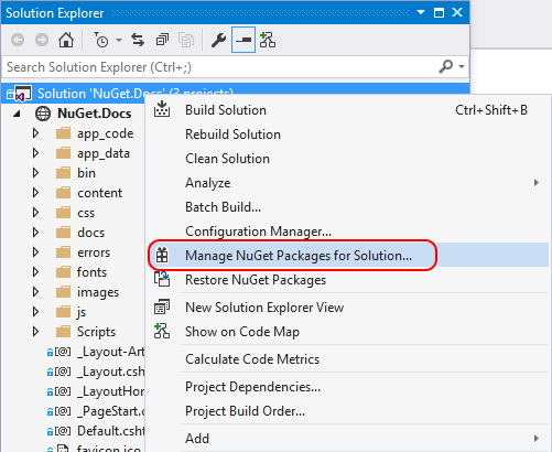 Manage NuGet packages for the solution