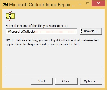 Capture d’écran illustrant la procédure à suivre pour réparer le fichier .pst dans l’utilitaire Réparateur de boîte de réception.