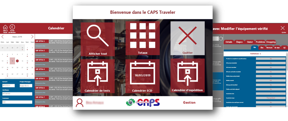 Capture d’écran de la vue du calendrier de l’application CAPS Traveler.