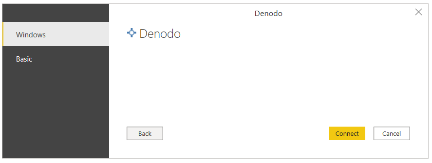 Authentification Windows Denodo dans Power BI Desktop.