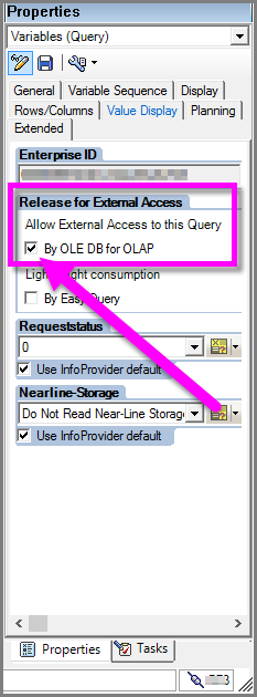 Image montrant la case à cocher Autoriser l’accès externe à cette requête : par OLE DB pour OLAP.