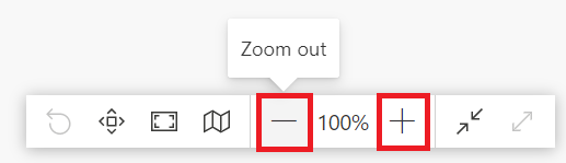 Bouton Zoom arrière ou Zoom avant disponible dans le coin inférieur droit du volet de la vue de diagramme.